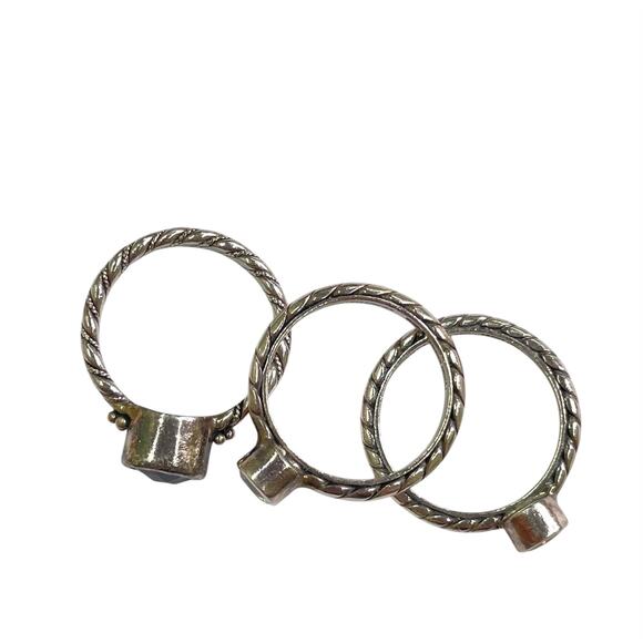 LORI BONN Sterling Silver Twisted Rope Faceted Gem 3 Stacking Ring Set Sz 7.75-8 - Picture 4 of 8